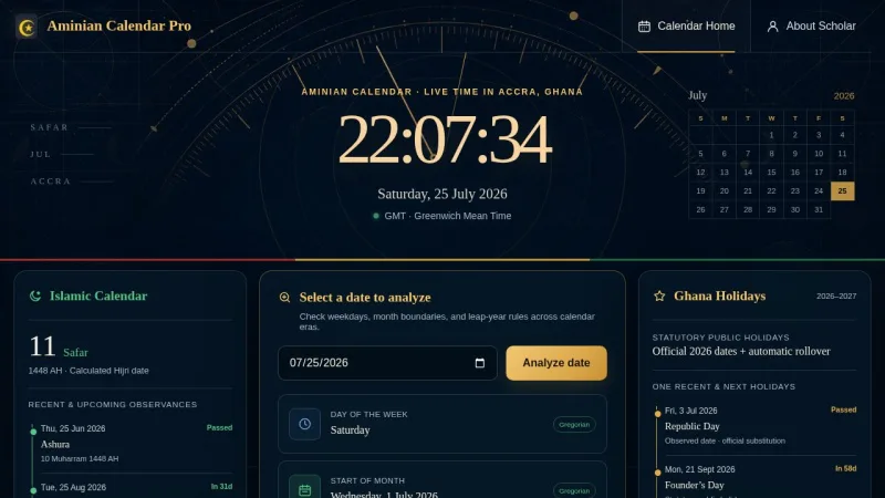 Aminian Calendar website screenshot