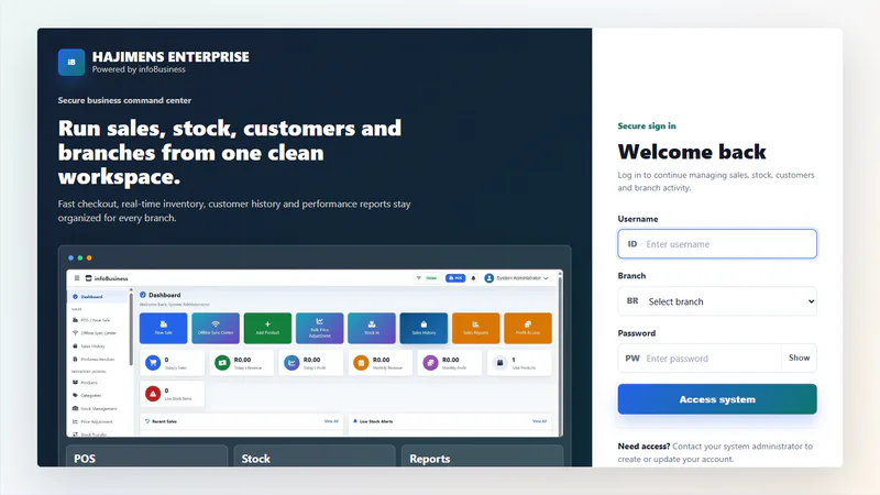 Hajimens Enterprise InfoBusiness login page preview